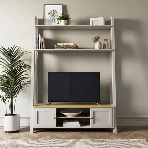 BOXED OLNEY LADDER TV UNIT FOR TVS UP TO 60", STONE (2 BOXES)