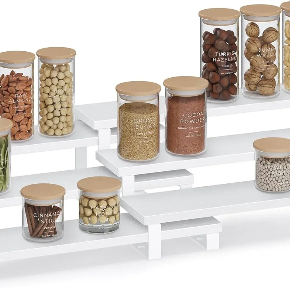 BOXED SONGMICS SPICE RACK, SET OF 2 CABINET SHELF ORGANISERS - WHITE