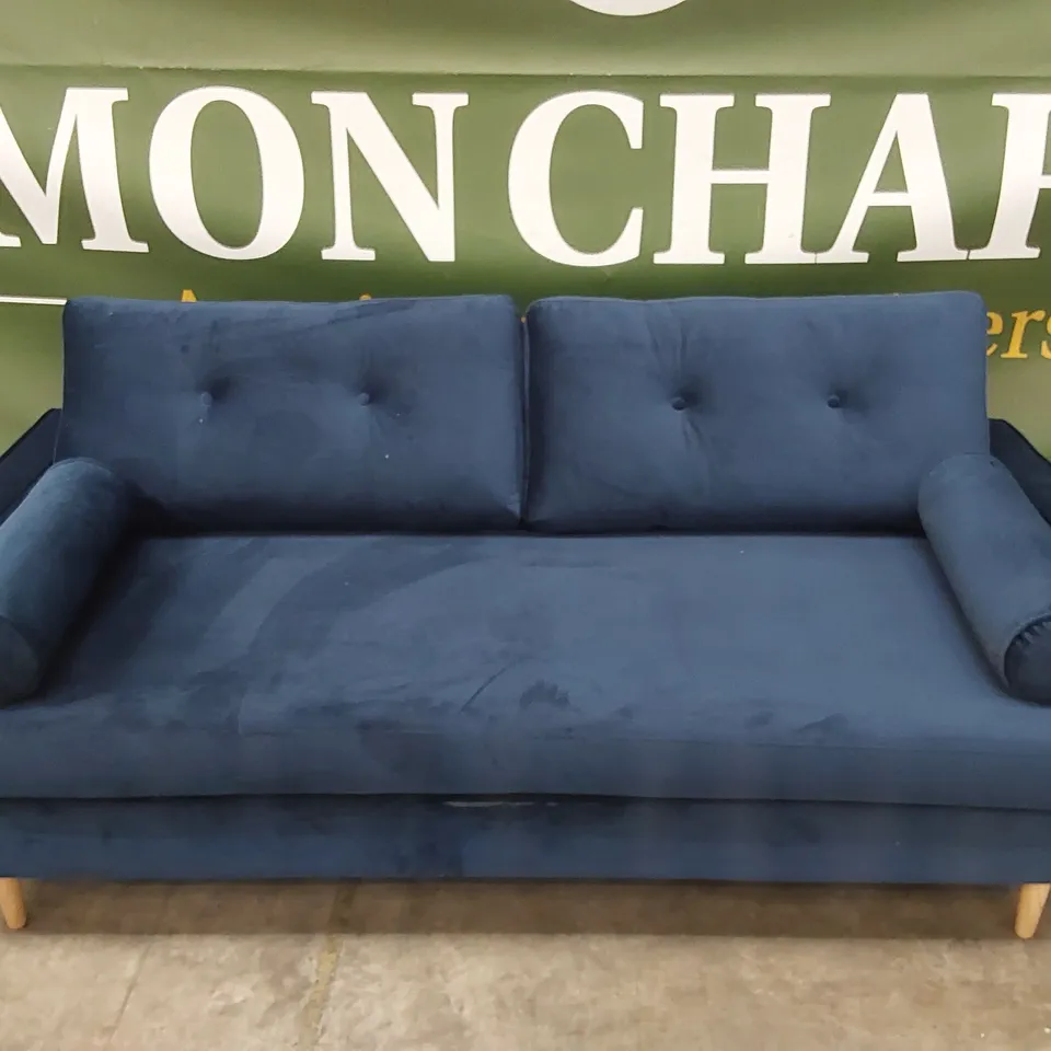 JACQUELYN 3 SEATER UPHOLSTERED SOFA - NAVY VELVET