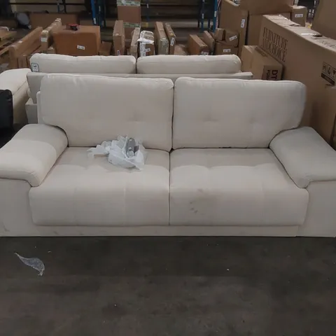 QUALITY DESIGNER KANSAS 3 SEATER SOFA, IVORY CLASSIC PLUSH FABRIC