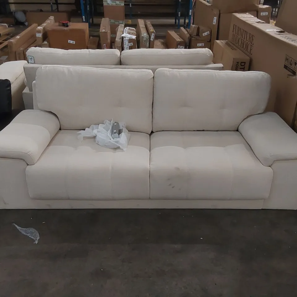 QUALITY DESIGNER KANSAS 3 SEATER SOFA, IVORY CLASSIC PLUSH FABRIC