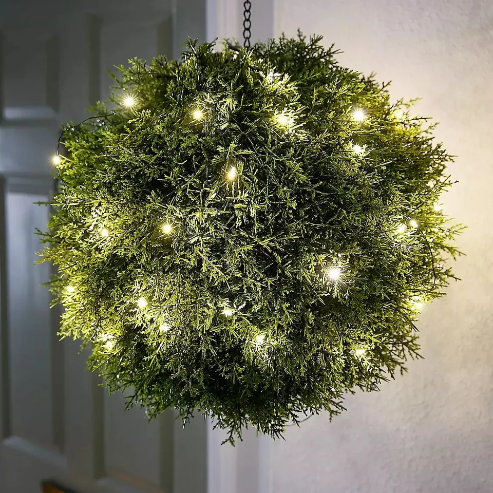 PRE LIT CONIFER HANGING BALL OUTDOOR CHRISTMAS DECORATION