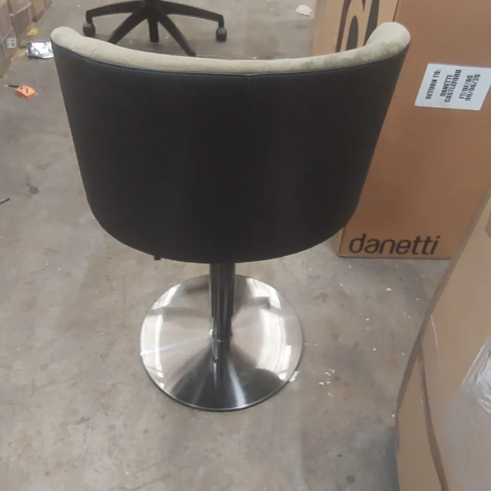 DANETTI ELODIE OLIVE GREEN VELVET AND BLACK FAUX LEATHER GAS LIFT BAR STOOL