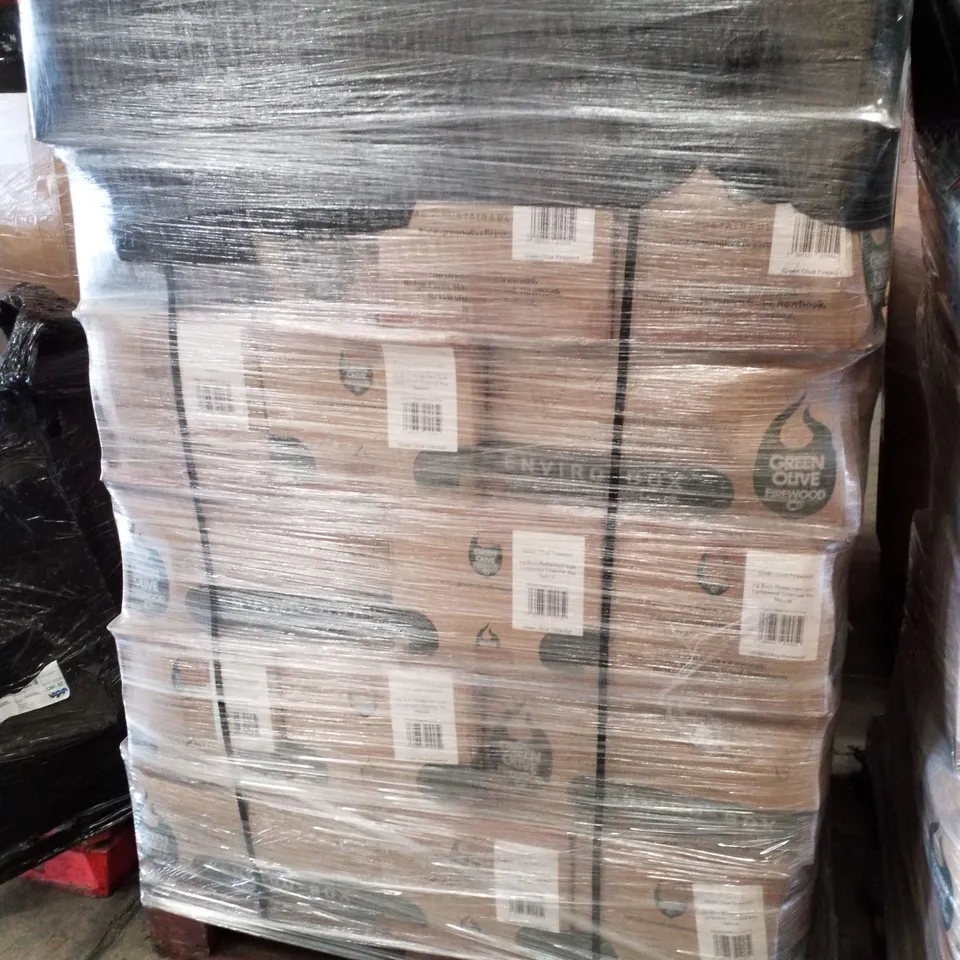 PALLET CONTAINING APPROXIMATELY 36 GREEN OLIVE FIREWOOD LONG BURN RESTAURANT QUALITY LUMPWOOD CHARCOAL 8KG