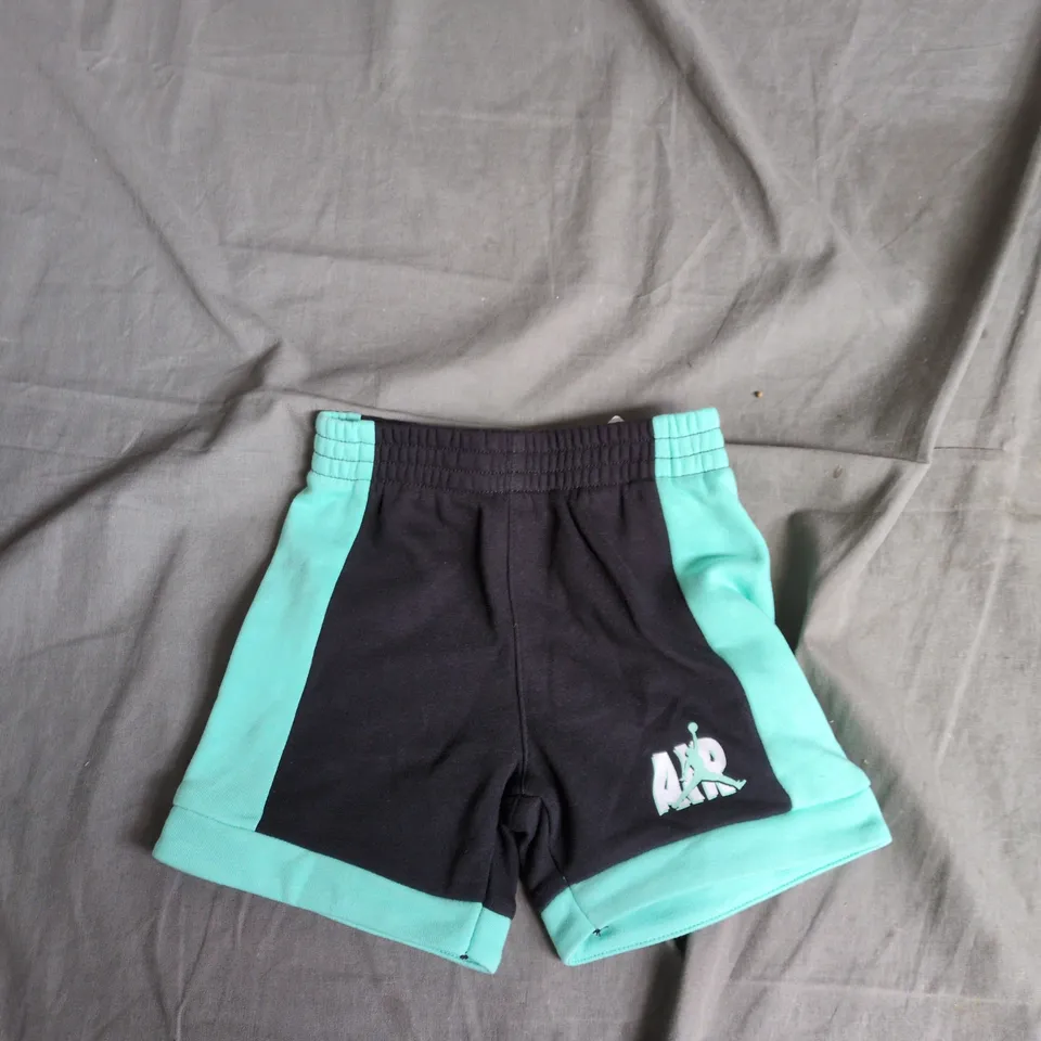 JORDAN KIDS' SHORTS – BLACK WITH TURQUOISE PANELS, 18M (UK 12-18M)