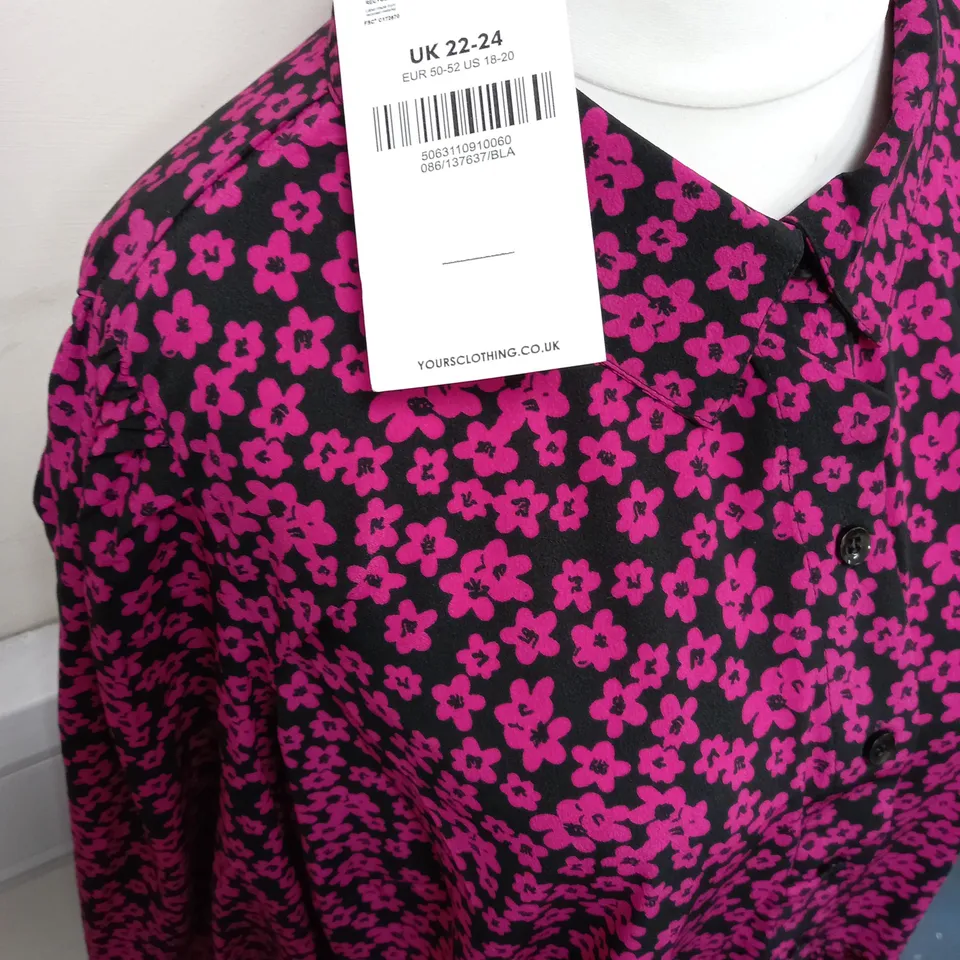YOURS BLACK BASE FLOWER MAXI SHIRT DRESS - UK 22/24