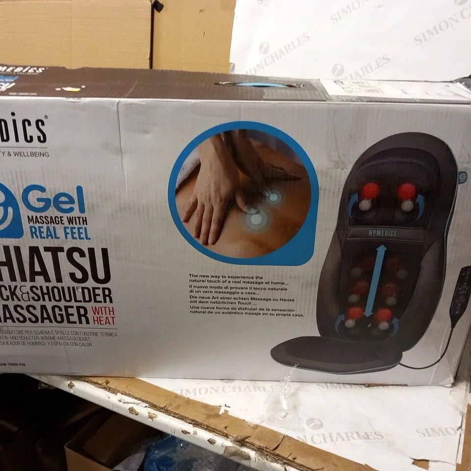 BOXED HOMEDICS GEL MASSAGE WITH REAL FEEL SHIATSU BACK AND SHOULDER MASSAGER WITH HEAT SGM-1600H-EUX