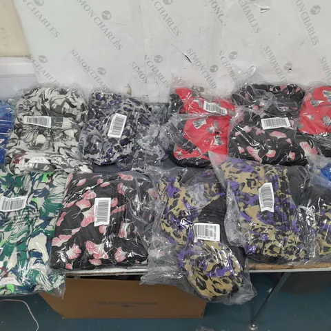 BOX OF APPROXIMATELY 10 ASSORTED BAGGED CLOTHING ITEMS IN VARIOUS STYLES AND SIZES