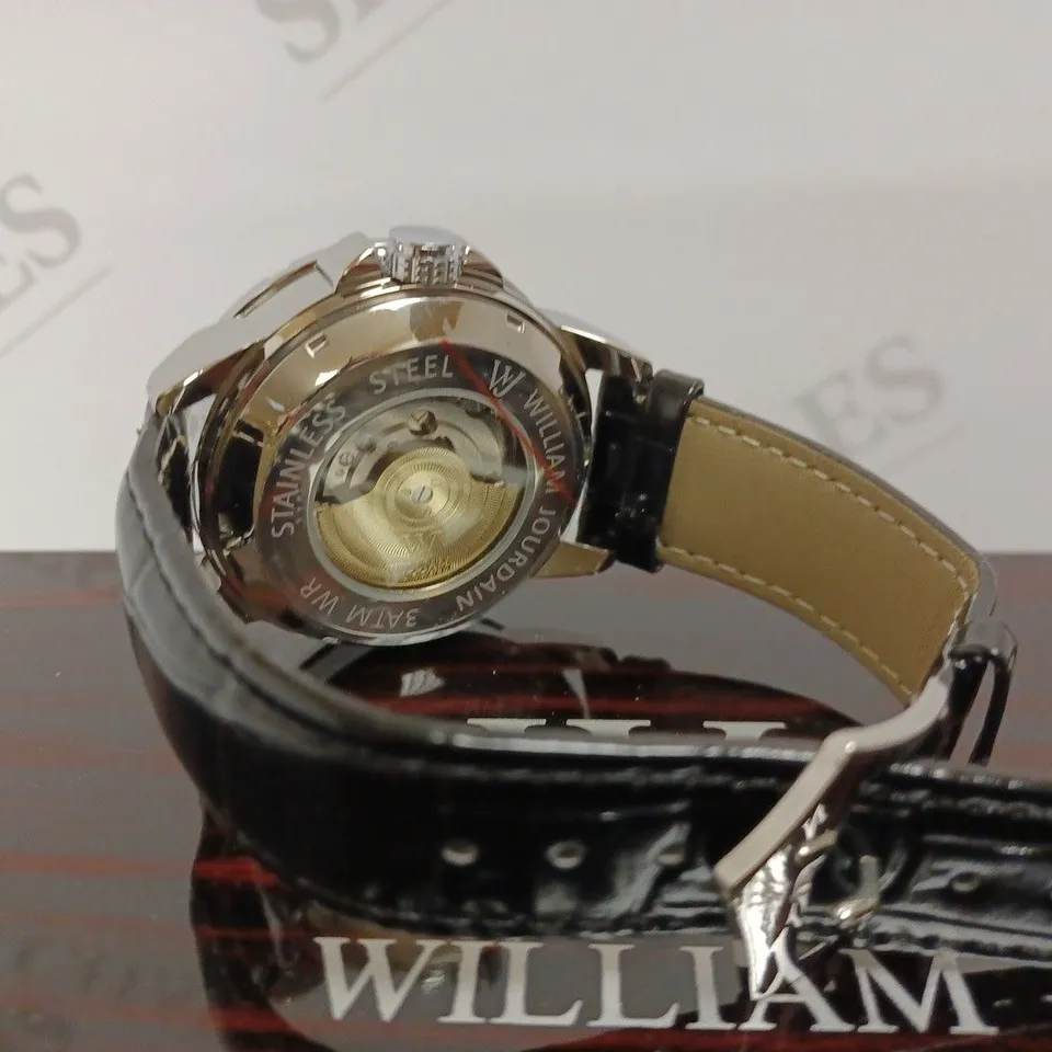 WILLIAM JOURDAIN PART SKELETON AUTOMATIC BLACK LEATHER STRAP WATCH