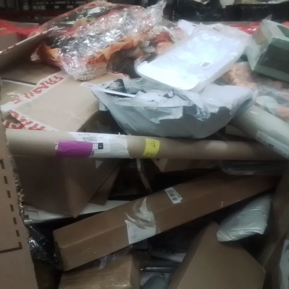 PALLET CONTAINING ASSORTED ITEMS TO INCLUDE: SHOWER, RETRACTABLE SAFETY GATE, WINDOW FILM AND SPRING LOADED TENSION ROD ETC...