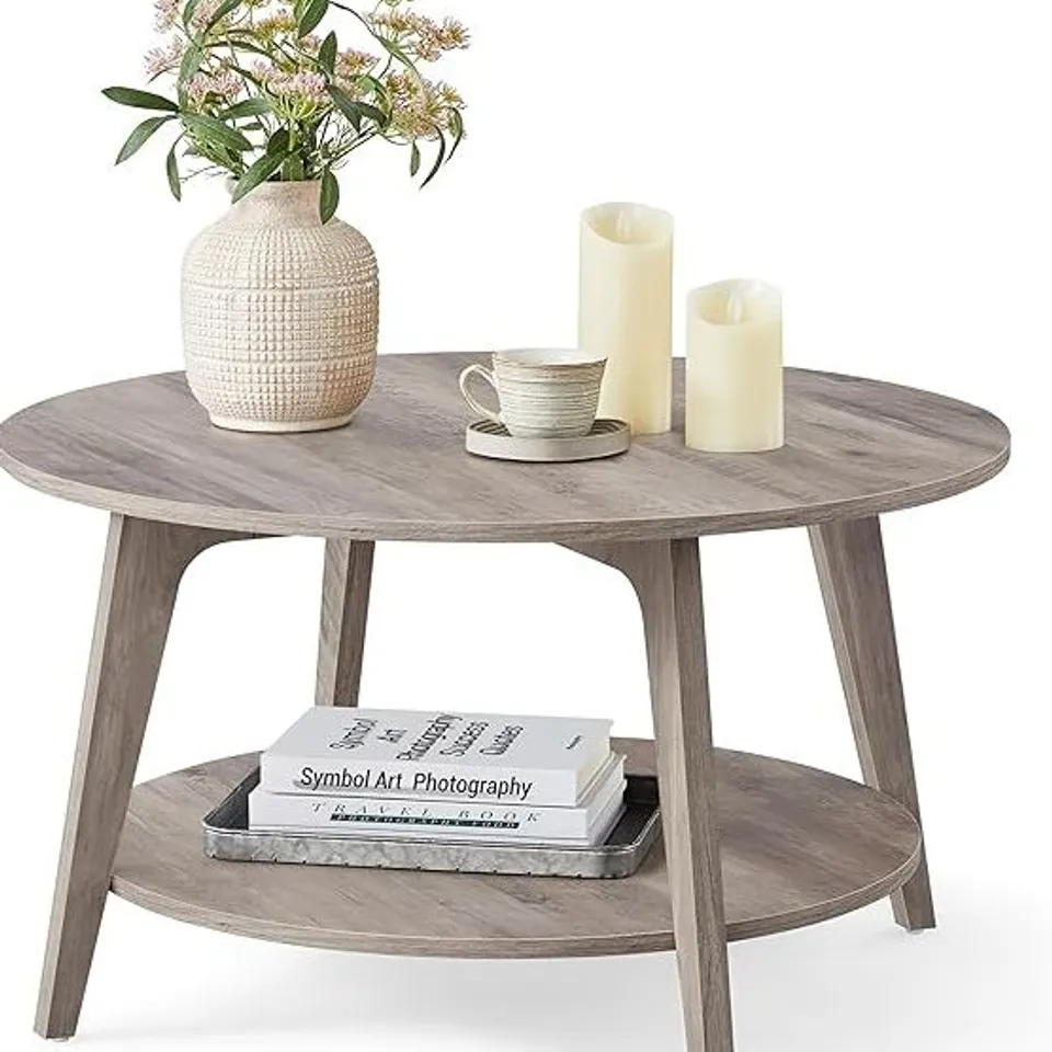 BOXED VASAGLE ROUND 2 TIER COFFEE TABLE WITH STORAGE 31.5 X 17.7 INCHES ULCT243K02