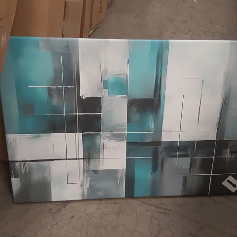 TEAL GREY GEOMETRIC ABSTRACT WALL ART CANVAS PRINT 30" X 20" WRAPPED CANVAS