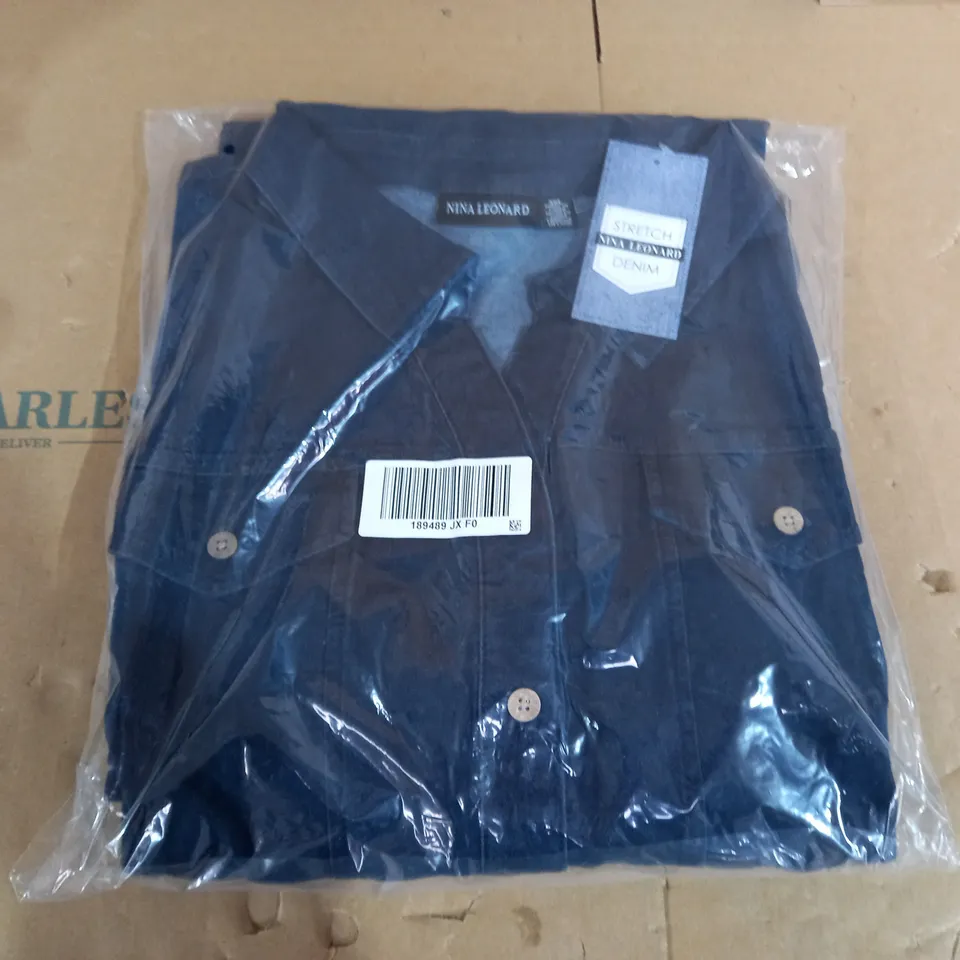 BRAND NEW ELBOW SLEEVE BUTTON UP STRETCH DENIM DRESS BY NINA LEONARD INDIGO - SIZE 3XL 