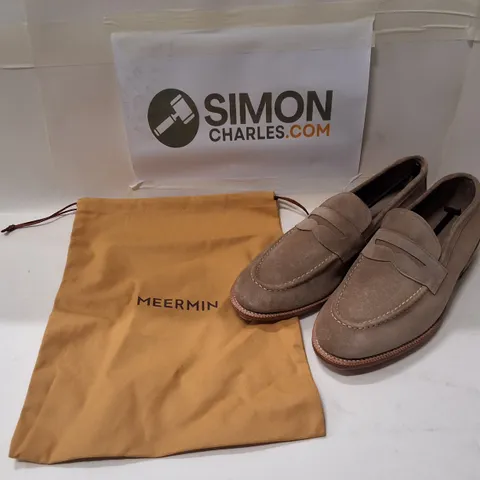MEERMIN NOVA TAUPE SUEDE PENNY LOAFERS – UK 8.5 E (MEN'S)