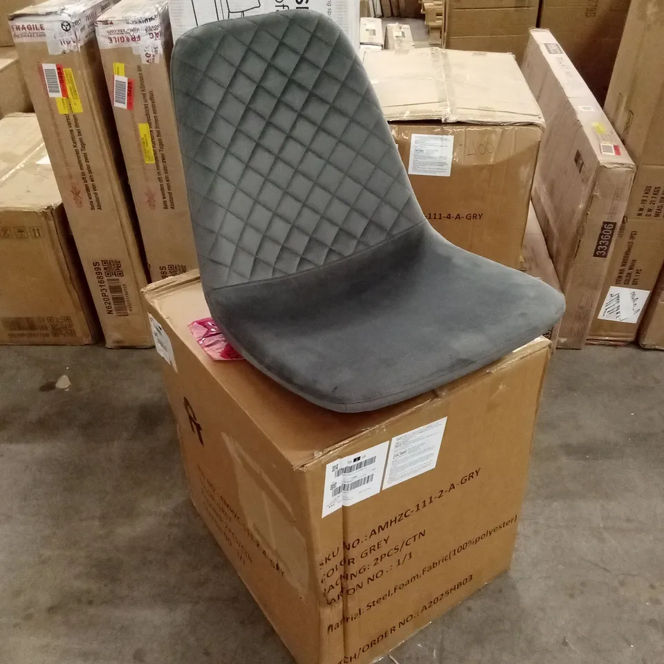 BOXED SET OF 2 DESIGNER DINING CHAIRS - GREY (1 BOX)