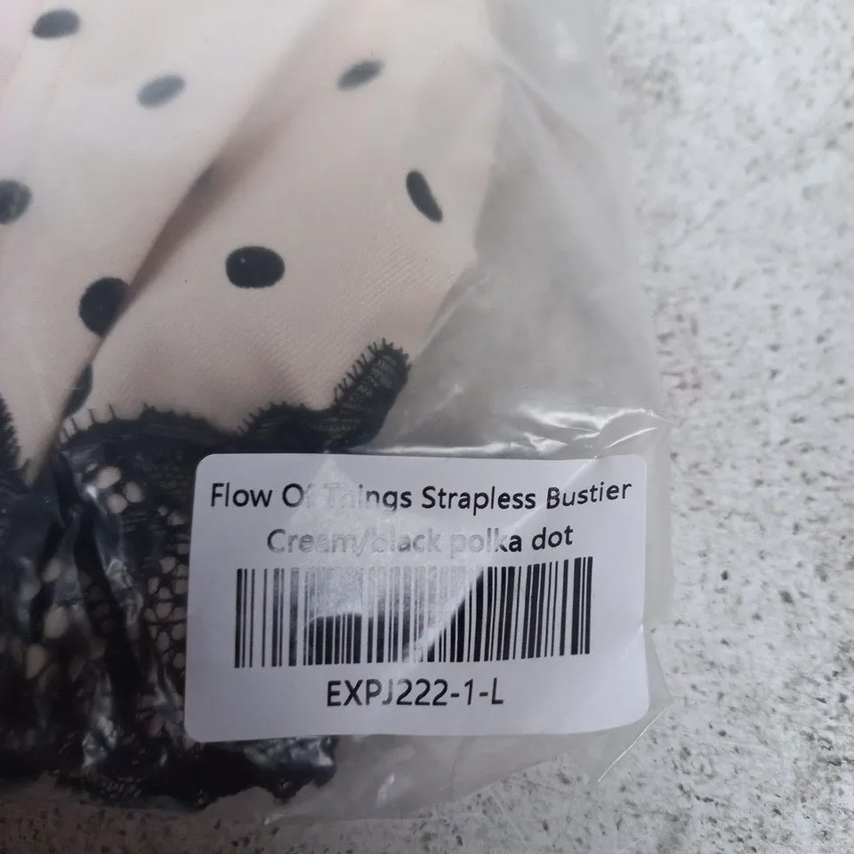 WHITE FOX FLOW OF THINGS STRAPLESS BUSTIER – CREAM/BLACK POLKA DOT SIZE L