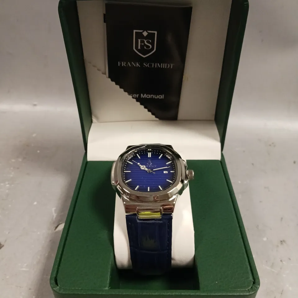 MENS FRANK SCHMIDT WATCH – TEXTURED DIAL WITH DATE – LEATHER STRAP
