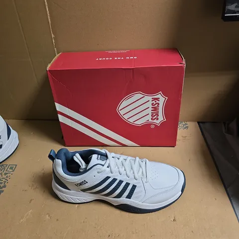K-SWISS WHITE & NAVY SNEAKERS – ATHLETIC SHOES - UK SIZE 12 