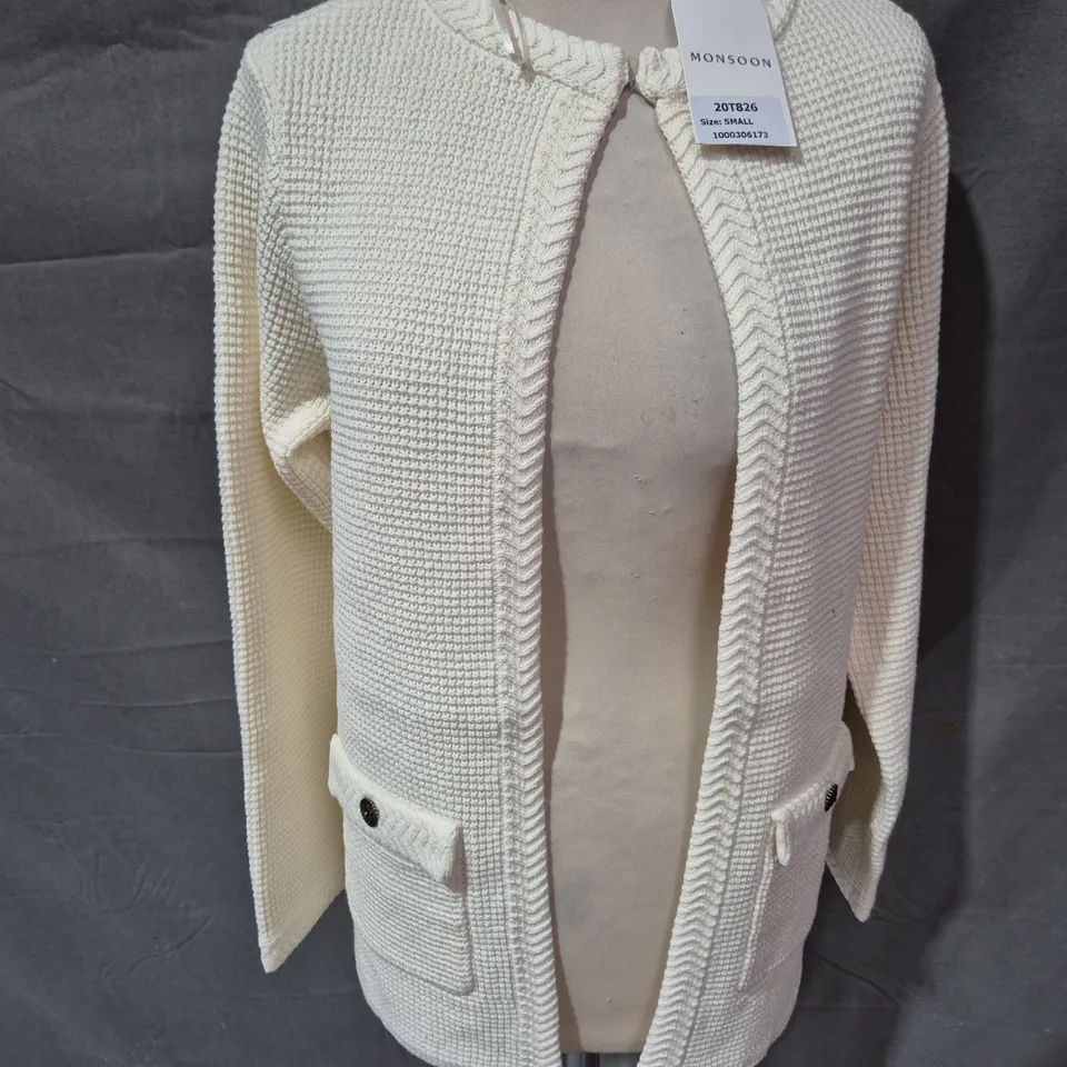MONSOON BUTTON NECK CARDIGAN IN CREAM - SMALL