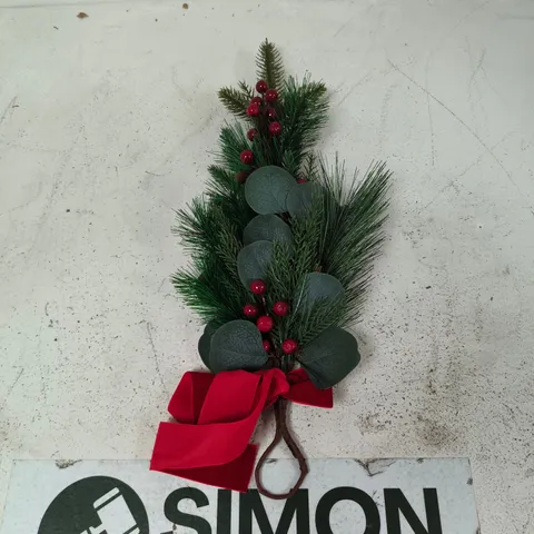 ARTIFICIAL CHRISTMAS FOLIAGE SPRAY WITH PINE, RED BERRIES & RED RIBBON