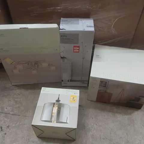 PALLET CONTAINING A VERY LARGE QUANTITY OF ASSORTED DESIGNER LIGHTING PRODUCTS INCLUDING: JANDIA FLOOR LAMP, ERIN EASY-FIT PENDANT, SEYCHELLES FLUSH CEILING LIGHT ECT