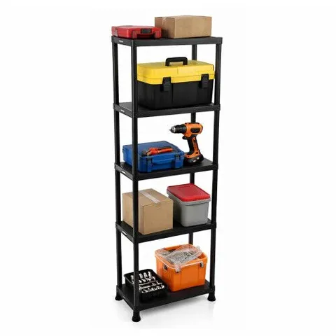 OYPLA 5 TIER BLACK PLASTIC HEAVY DUTY SHELVING RACKING STORAGE UNIT