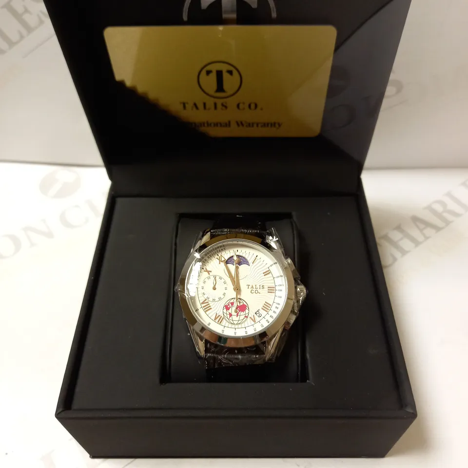 TALIS CO TRIPLE DIAL BLACK LEATHER STRAP WATCH RRP £550
