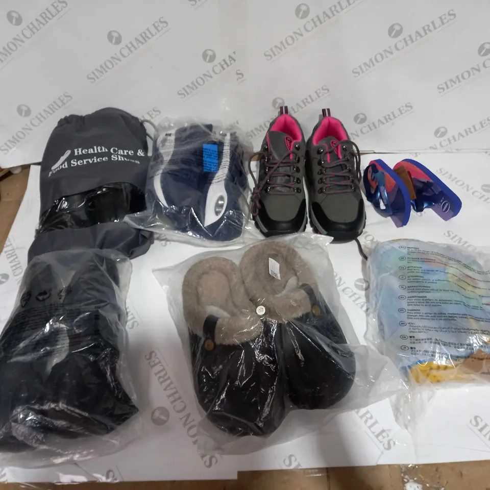 APPROXIMATELY 20 PAIRS OF SHOES TO INCLUDE LELLI KELLI WHITE SANDAL, SMILEY SLIPPERS, AND DESSERT SLIDERS ETC.