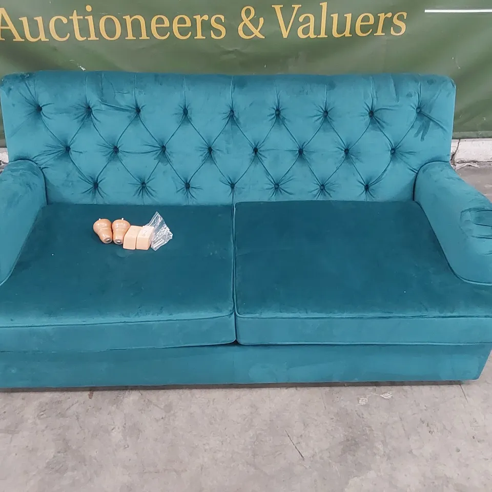QUALITY DESIGNER 3 SEATER VELVET SOFA BED - TEAL