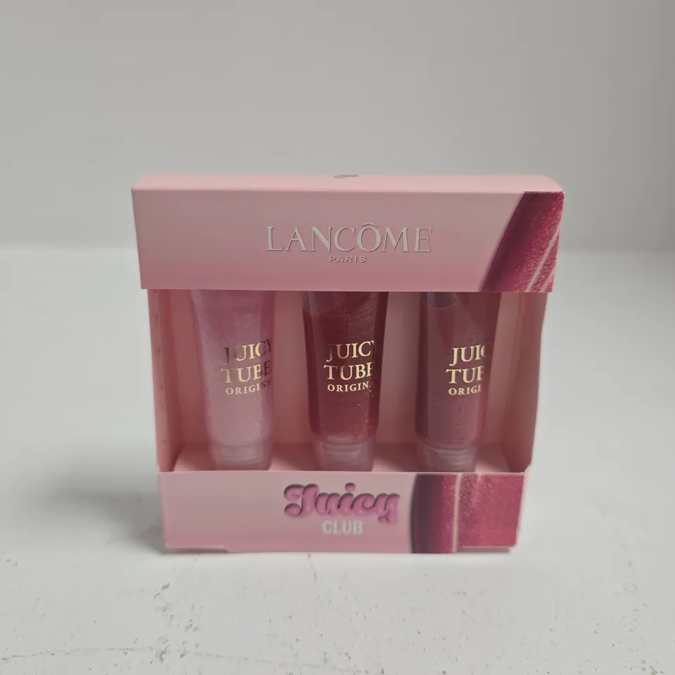 LANCÔME JUICY TUBES ORIGINAL LIP GLOSS TRIO – 3 X MINI TUBES, PINK BOX