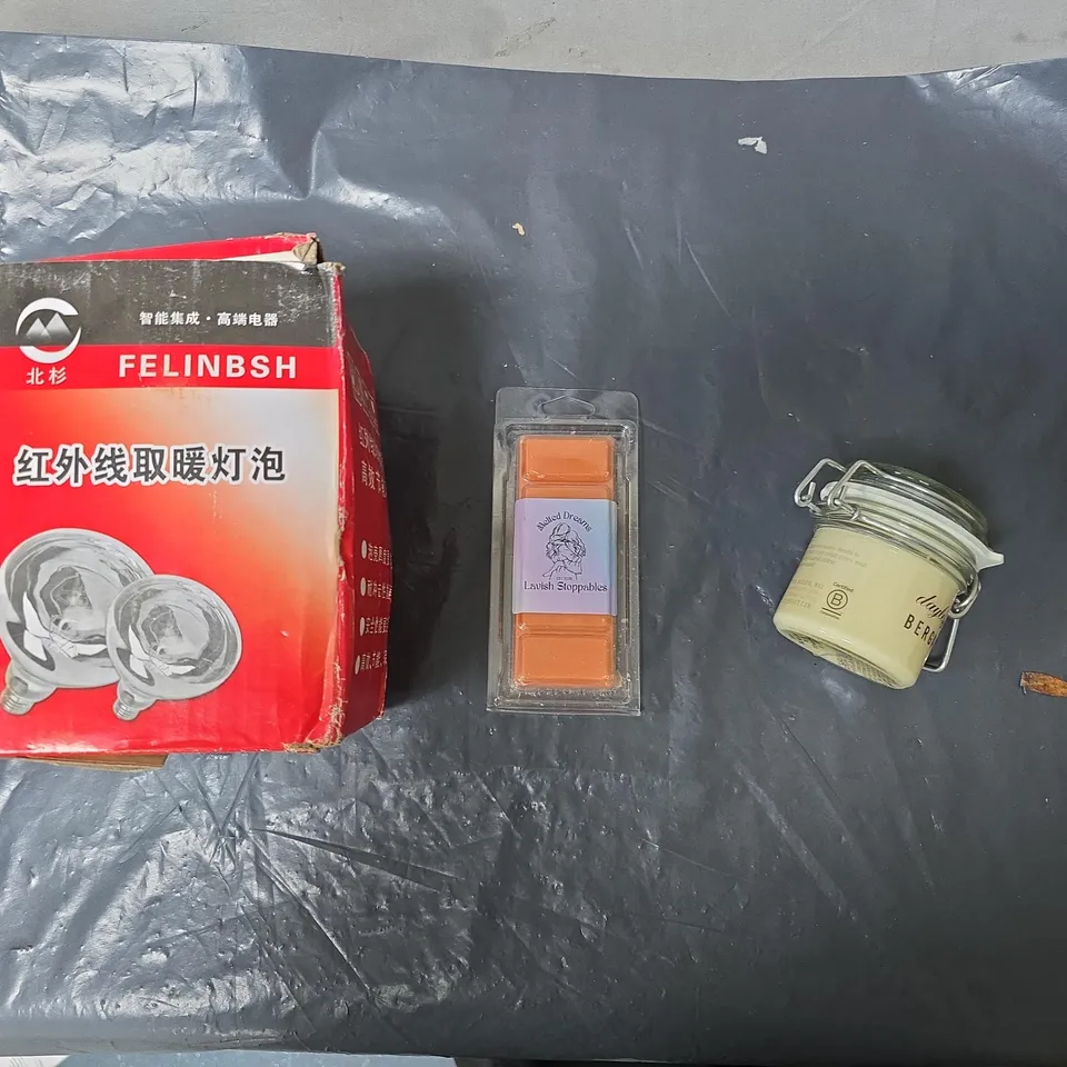 APPROXIMATELY 10 ASSORTED HOUSEHOLD ITEMS TO INCLUDE SCENTED CANDLES, WAX MELTS & LIGHT BULBS, ETC