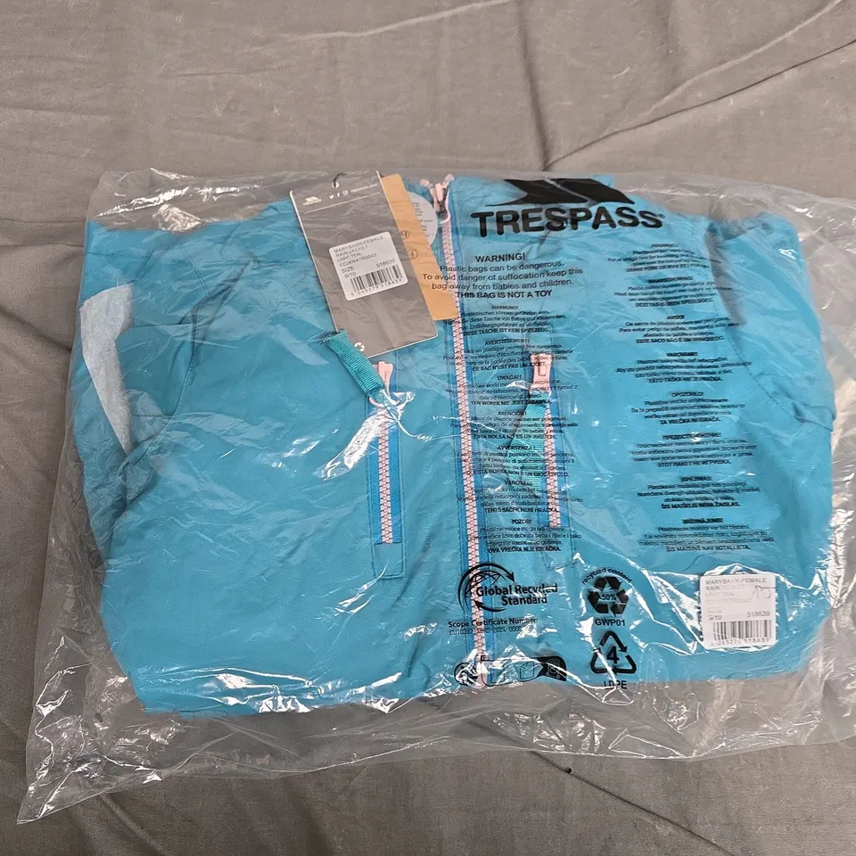 BAGGED TRESPASS MARYBANK WOMEN'S RAIN JACKET – LIGHT TEAL – UK 9-10