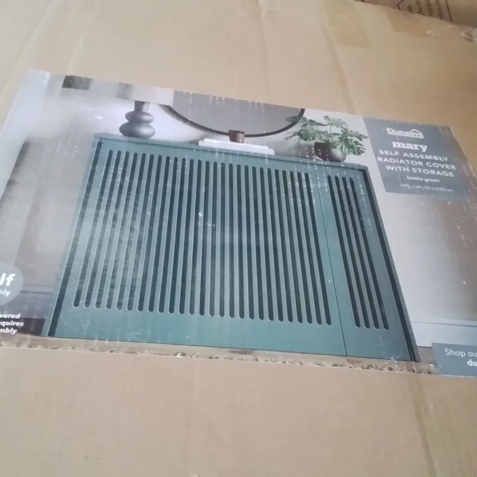 BOXED DUNELM SELF ASSEMBLY RADIATOR COVER WITH STORAGE -BOTTLE GREEN-