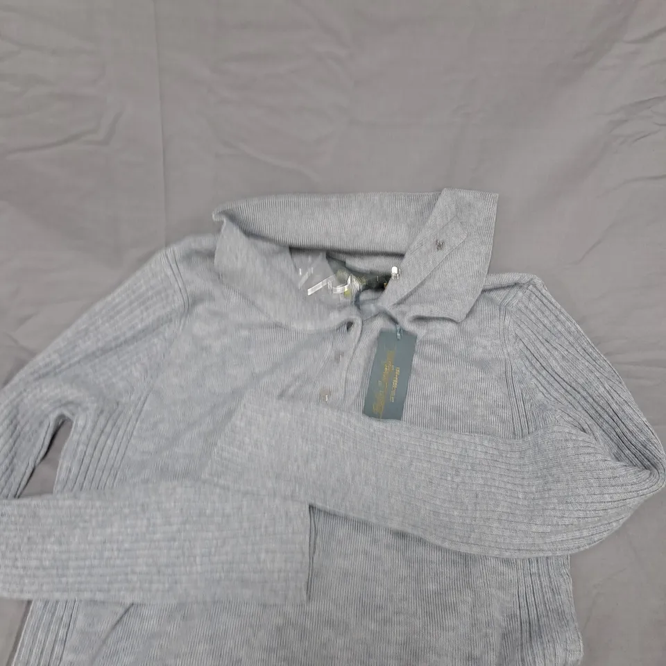 GREY KNIT POLO SWEATER – WOMEN'S SIZE S (US/UK) – MADE IN CHINA