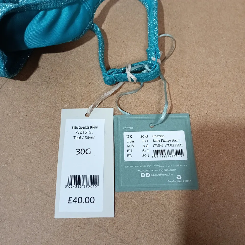 BRAVISSIMO BILLIE SPARKLE BIKINI TOP – TEAL/SILVER, UK 30G