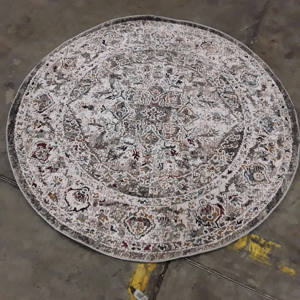 ROUND PATTERNED AREA RUG – BEIGE & GREY 130X130CM APPROX