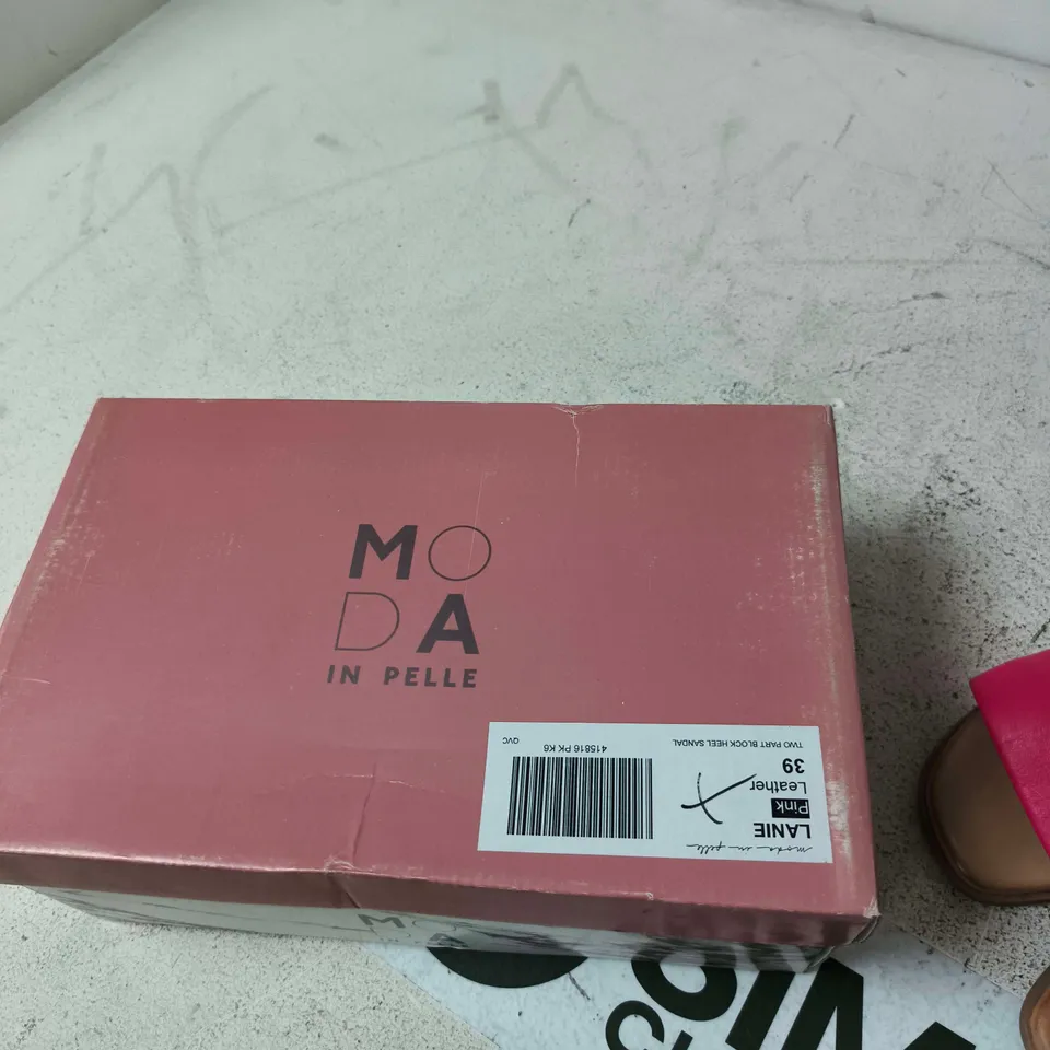 MODA IN PELLE LANIE PINK LEATHER TWO-PART BLOCK HEEL SANDALS – UK 6 (EU 39)