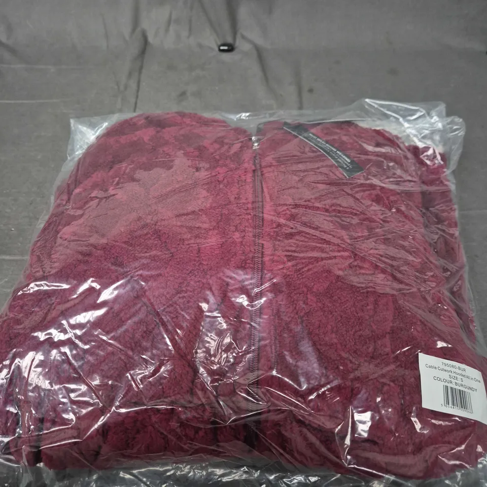 LOUNGEABLE CABLE CUTWORK HOODED ALL IN ONE – BURGUNDY – SIZE S