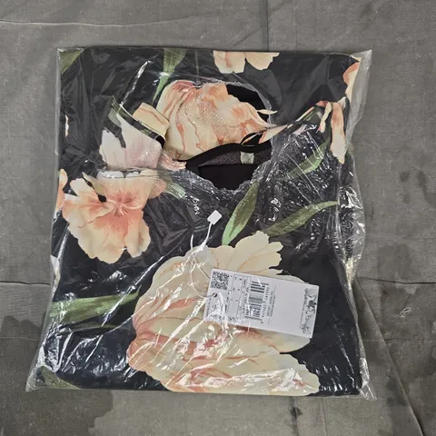 MANGO VESTIDO 423STALIN DRESS IN BLACK W. FLORAL PRINT SIZE UK 8