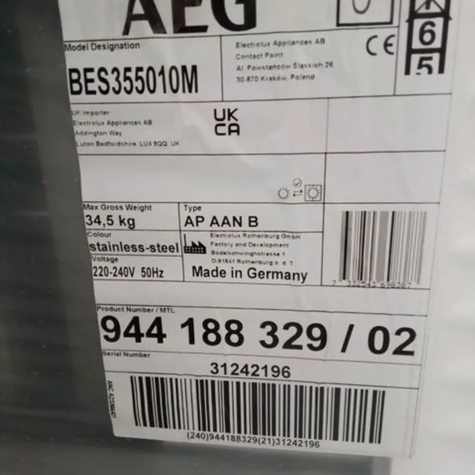 AEG INTEGRATED 6000 SERIES STEAMBAKE WITH AQUA CLEAN ENAMEL CLEANING BES355010M RRP £425