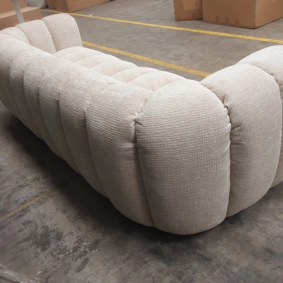 QUALITY DESIGNER DISKA MAXI GRAND 4 SEATER GLAM BLOCK FABRIC SOFA - NATURAL