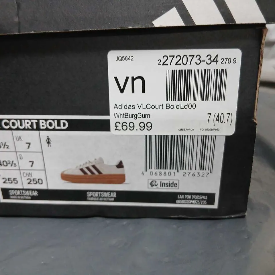 ADIDAS VL COURT BOLD SNEAKERS – WHITE/GUM, UK 7