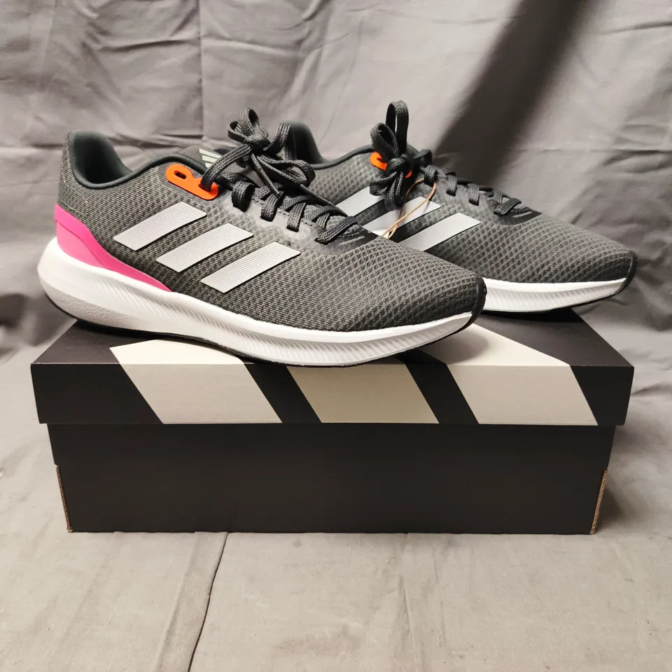 BOXED PAIR OF ADIDAS RUNFALCON 3.0 WOMEN'S SHOES IN GREY/WHITE/PINK SIZE UK 6
