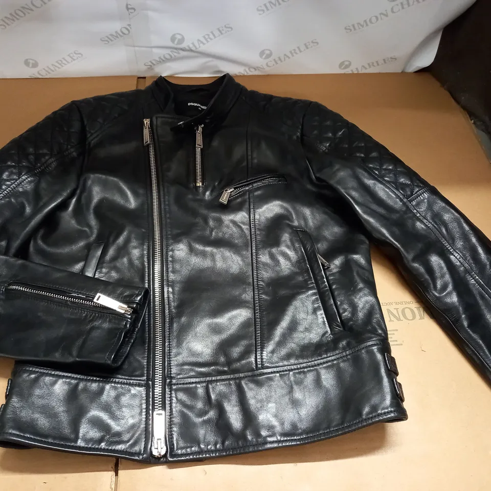 DSQUARED2 BLACK LEATHER JACKET - 48