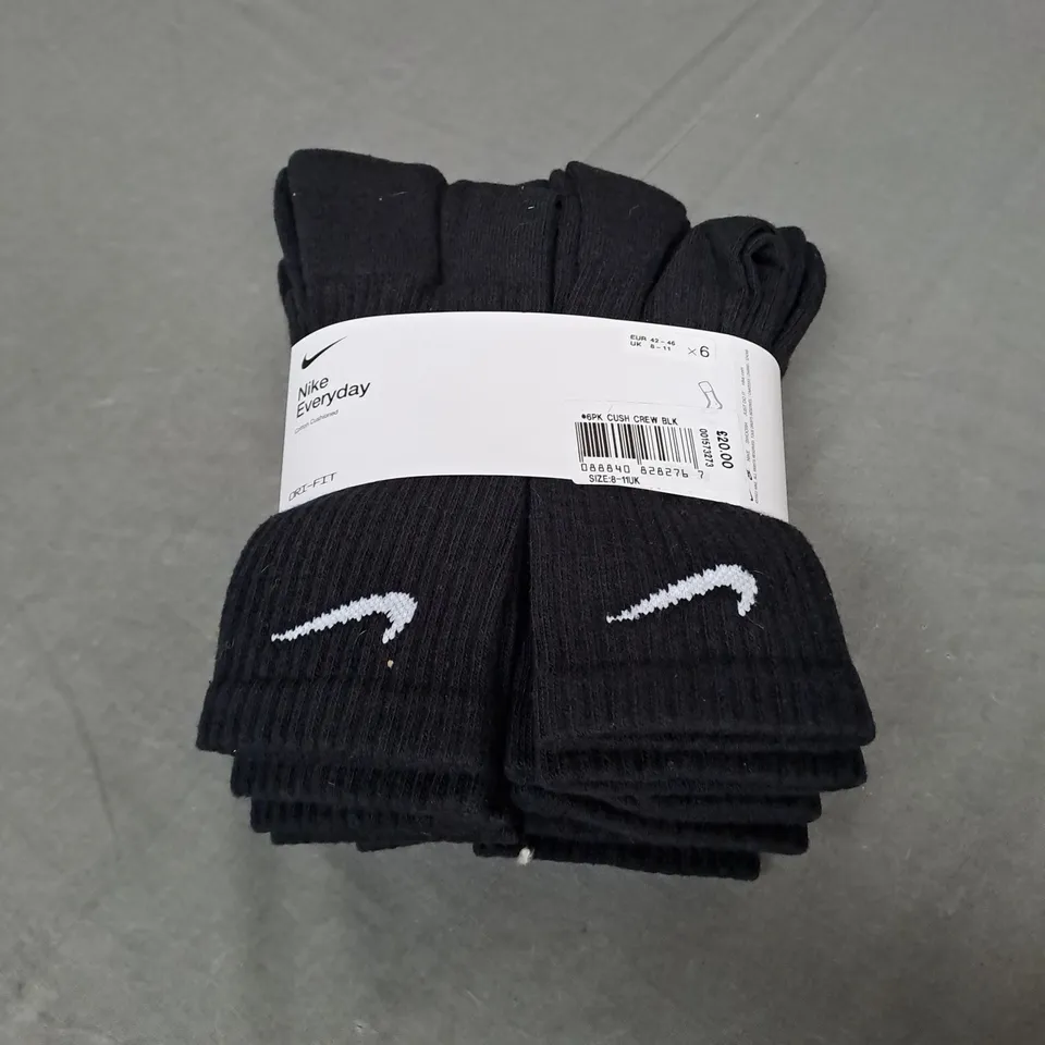 NIKE EVERYDAY BLACK CREW SOCKS PACK OF 6 - UK 8-11