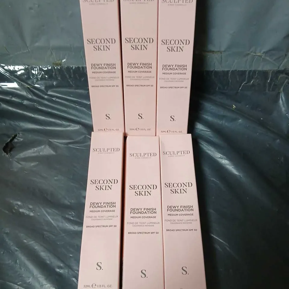 6 BOXED SCULPTED AIMEE CONNOLLY SECOND SKIN DEW FINISH FOUNDATIONS IN RICH 6.0 (6X32ML)