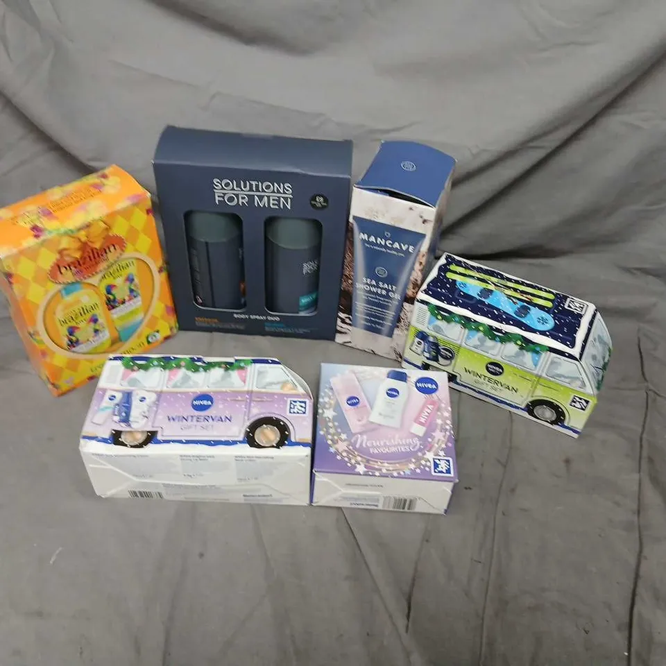 SIX ASSORTED GIFT SETS TO INCLUDE; NIVEA, MANCAVE AND BRAZILIAN