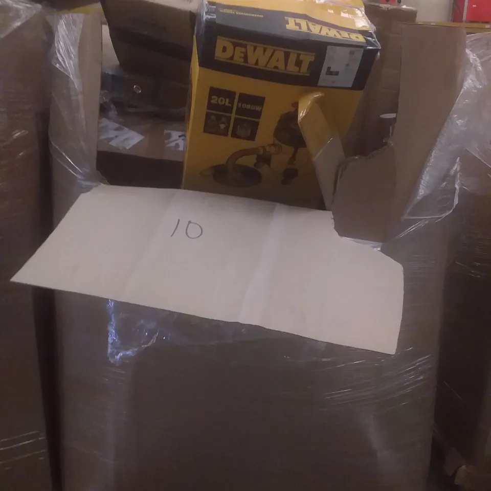 PALLET OF ASSORTED ITEMS INCLUDING KITCHEN FAUCET, BLENDER, TOILET SEAT, DEWALT HOOVER, 6 STEP PET STAIRS