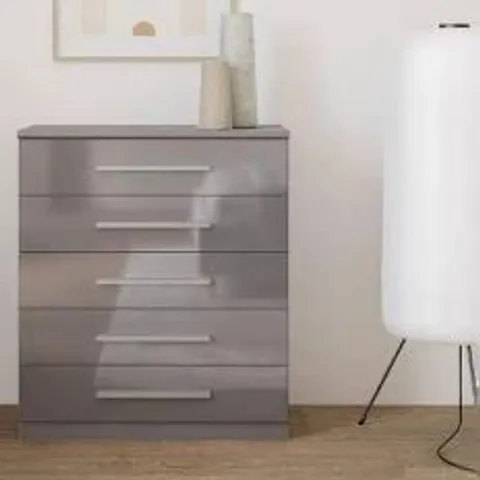 BOXED PRAGUE GLOSS 5 DRAWER CHEST - GREY