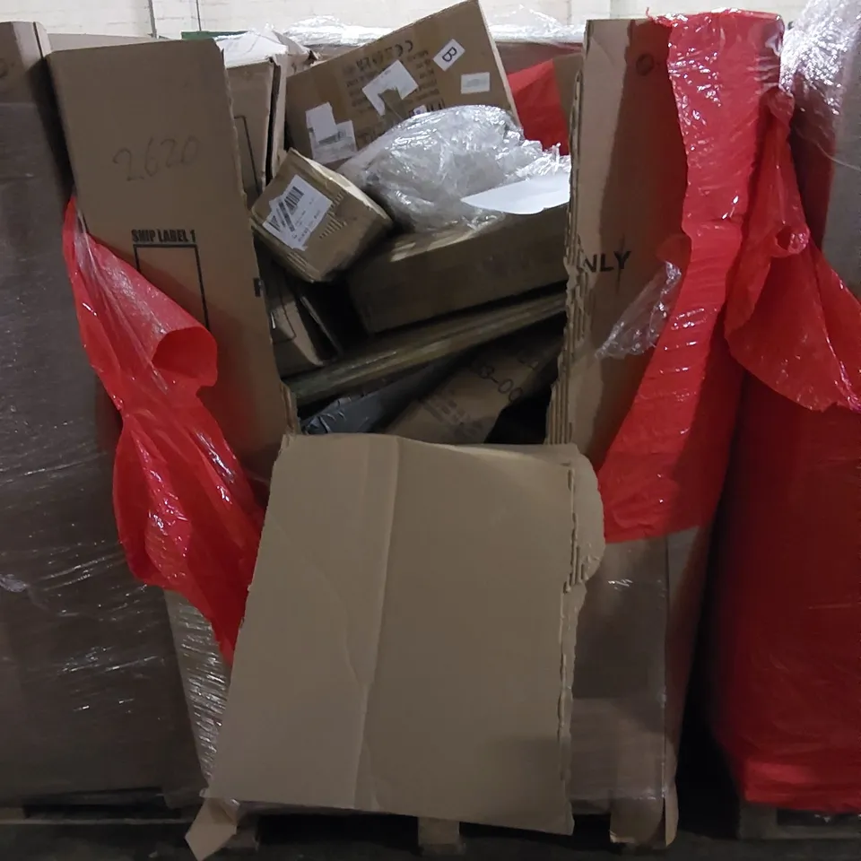 PALLET TO CONTAIN ASSORTED HOUSEHOLD ITEMS AND CONSUMER PRODUCTS. INCLUDING BOXED FURNITURE ETC